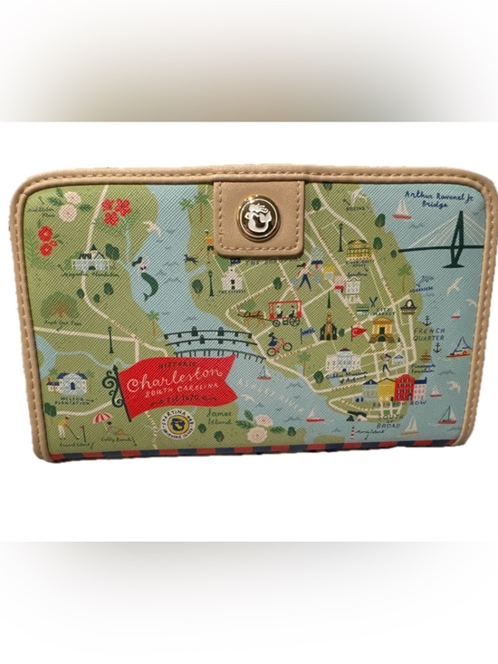Spartina 449 Handbags - Spartina 449 Charleston Map Zip Pouch in Light Blue, Green & Tan